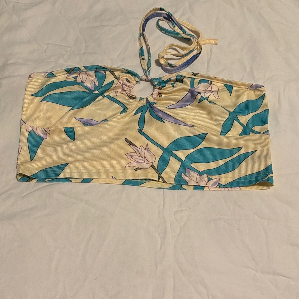 SHEIN Yellow and Teal Floral Crop Top